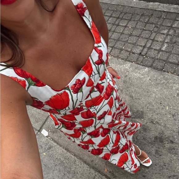 NWT MILLY Nia Peony A-Line Midi Dress size 10 red and white - Picture 5 of 13